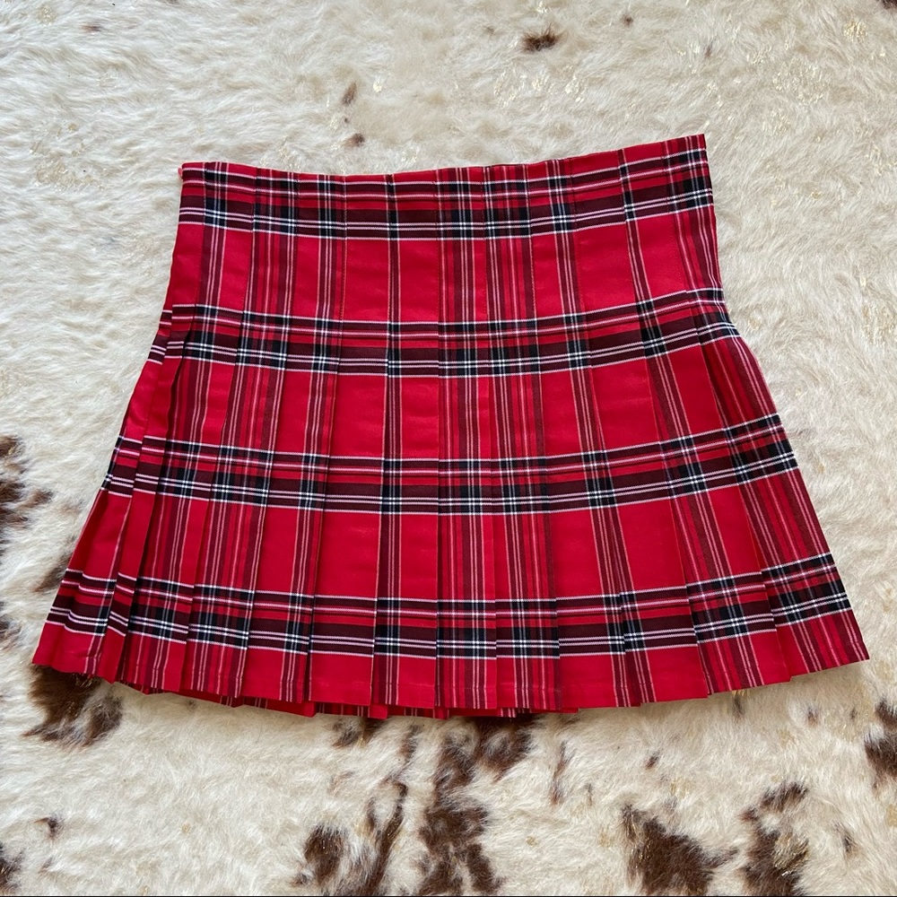 Pleated Plaid Mini Skirts